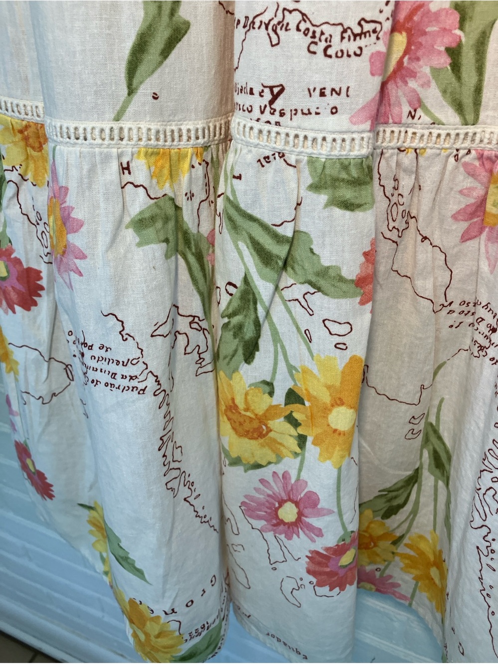 Calypso St. Barth Floral Map Print Tiered Maxi Skirt - Size Medium - Picture 5 of 8